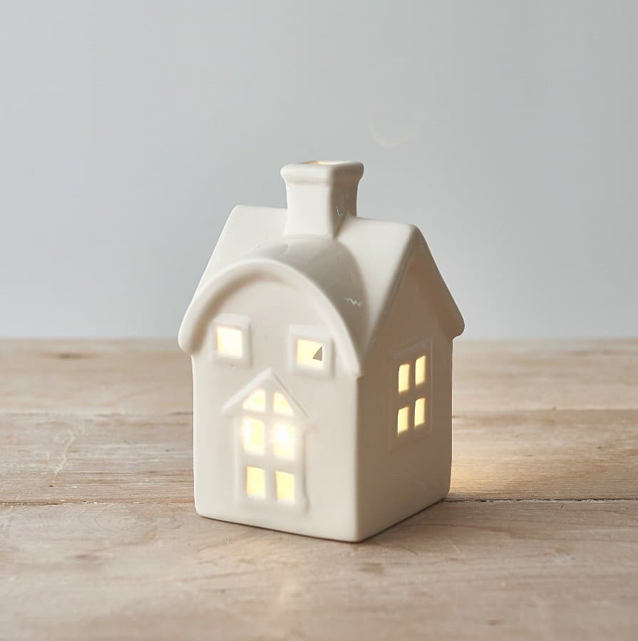 Dainty White House T-light Holder, 12cm