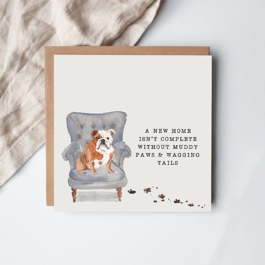 A new home bulldog greeting card, 15cm