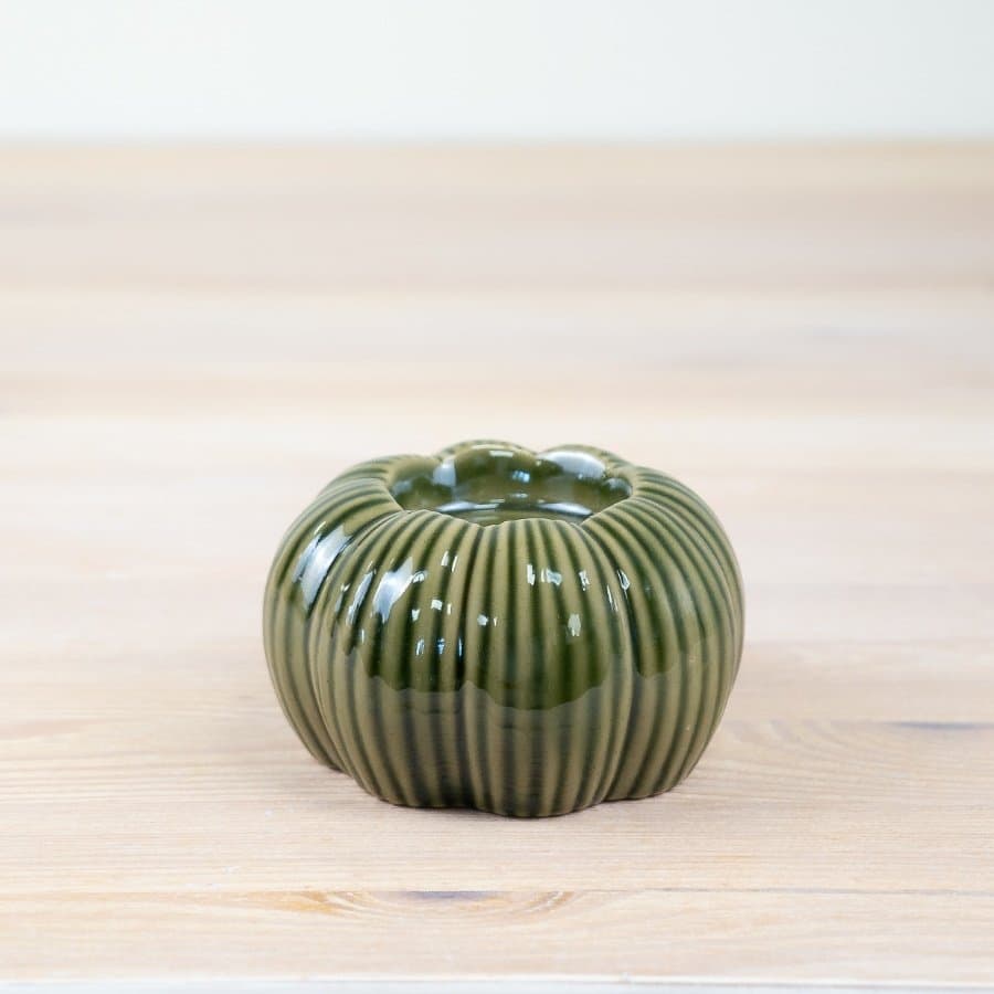 Green Pumpkin T-Light Holder - 9cm