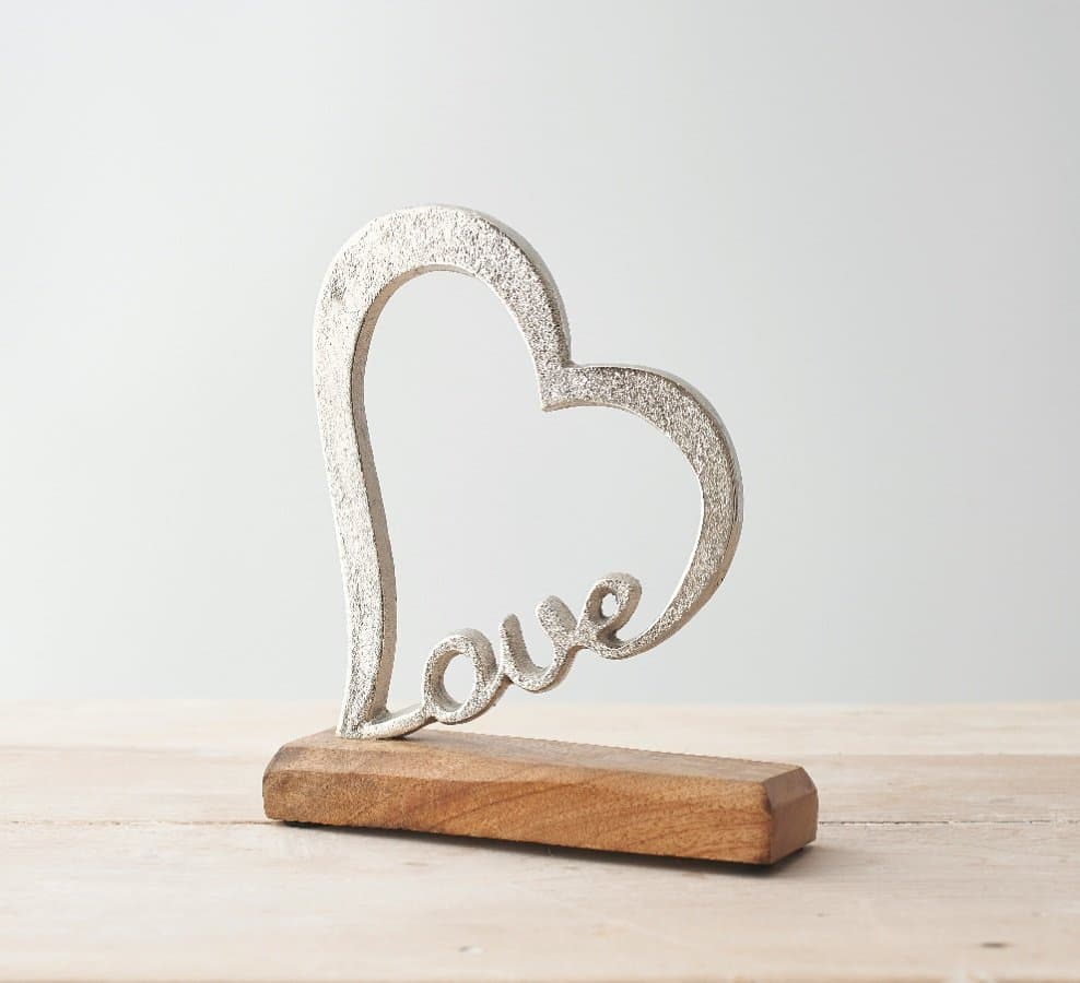 Love Heart Ornament On Block, 20.5cm