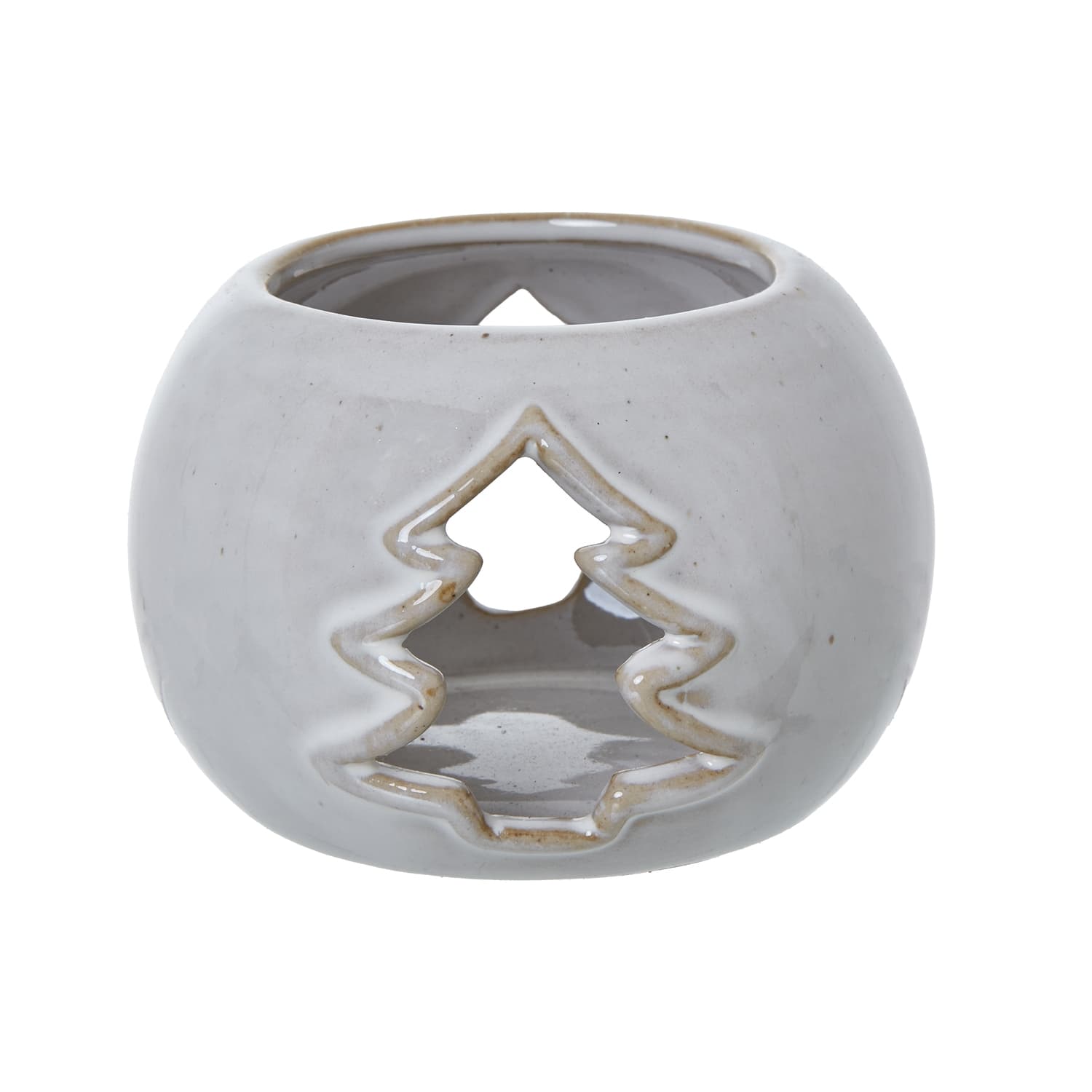 White ceramic tree tealight holder, round