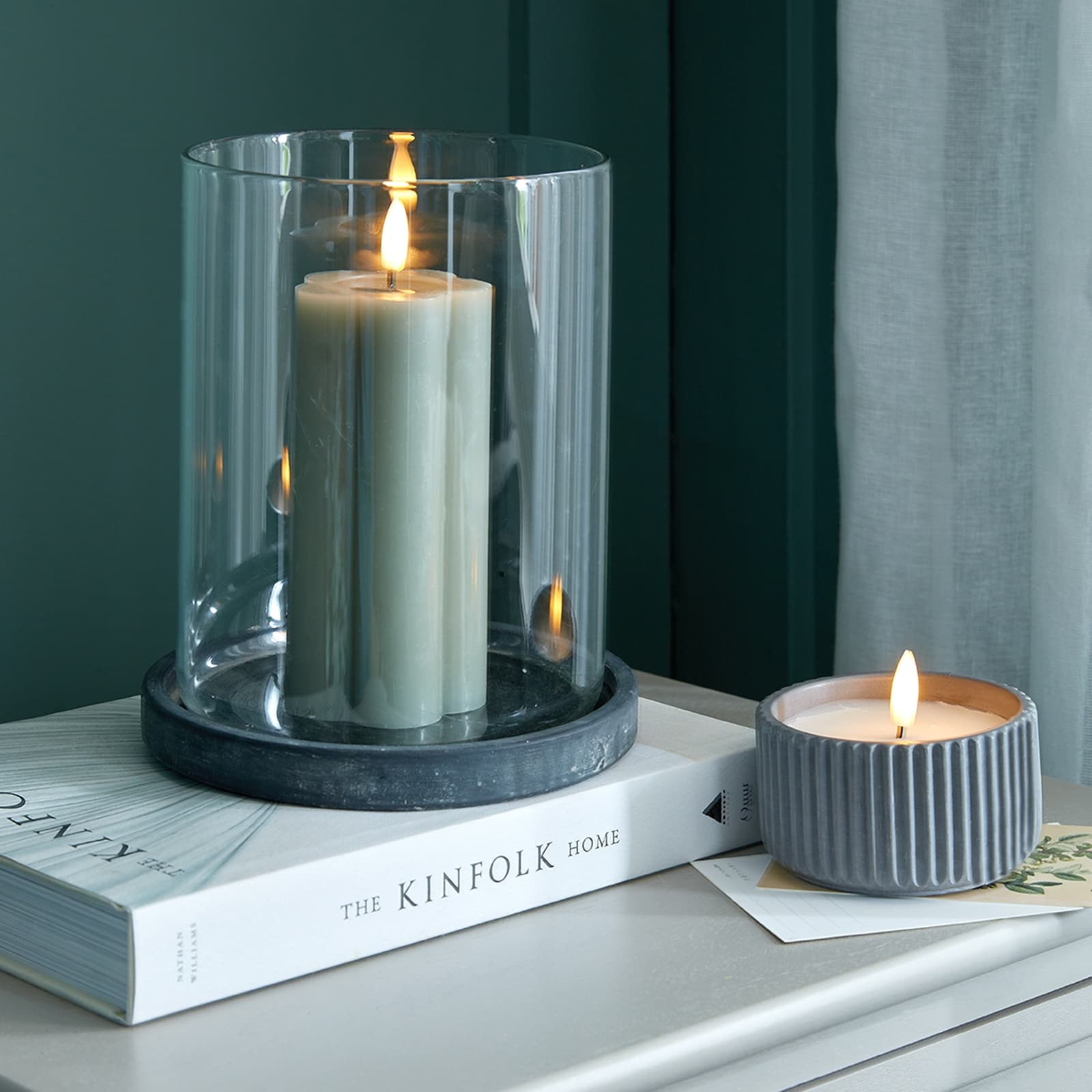 Amalfi grey hurricane lantern, large