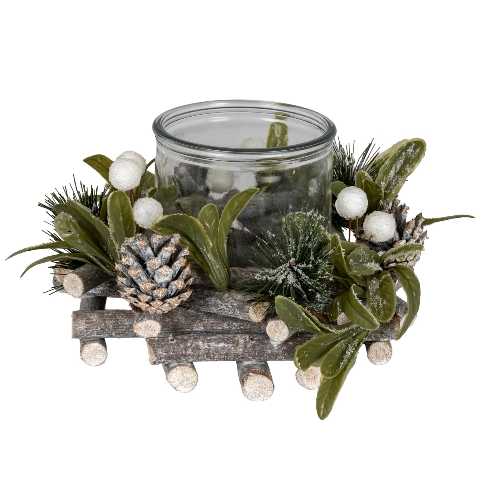 Frosted Mistletoe And Pine Candle Wreath